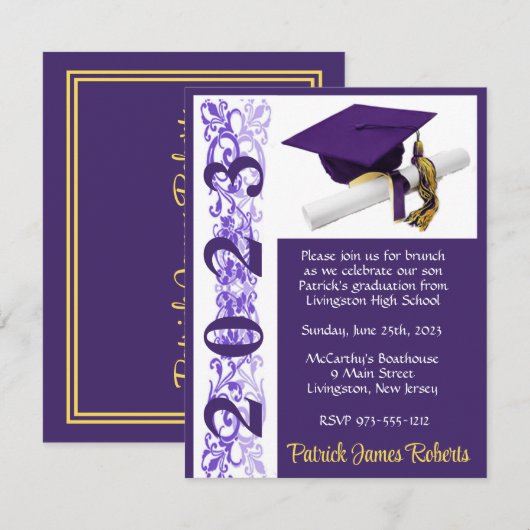Pet en diplomatie, Paars en goud Afstuderen Kaart (Voorkant / Achterkant)