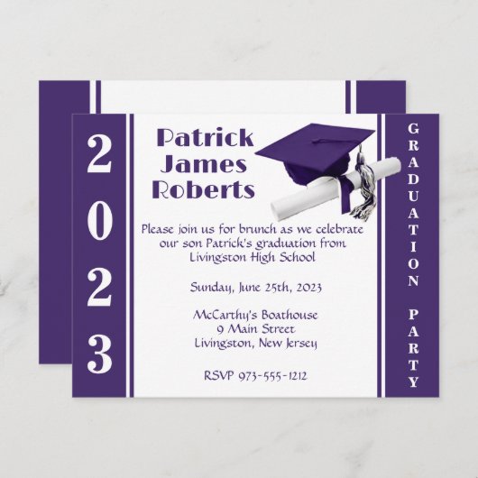 Pet en diplomatie, Paars en wit Afstuderen Kaart (Voorkant / Achterkant)