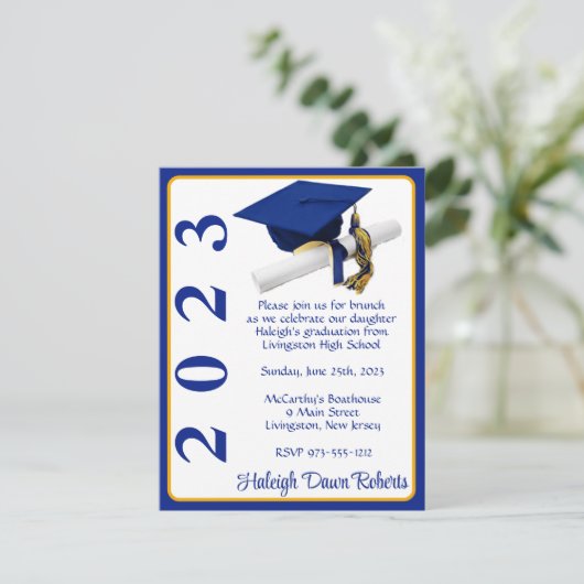 Pet en diplomatie, Royal Blue & Gold Afstuderen Kaart (Staand voorkant)