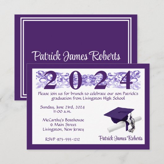 Pet en diplomatie, wit en Paars Afstuderen Kaart (Voorkant / Achterkant)