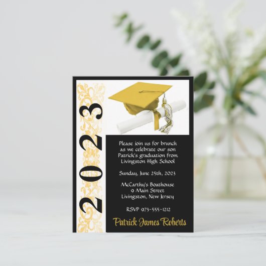 Pet en diplomatie, zwart & goudAfstuderen Kaart (Staand voorkant)