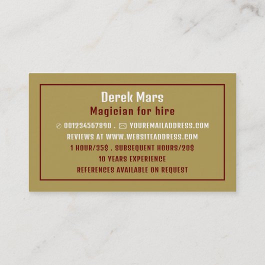 Pet en kracht van de Magicus, Magicisch Visitekaartje (Achterkant)