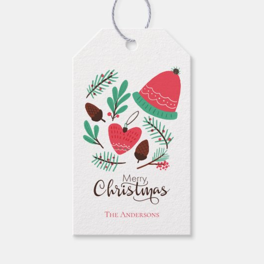 Pet en Pinecones voor vrolijke kerstwinter Cadeaulabel (Voorkant)
