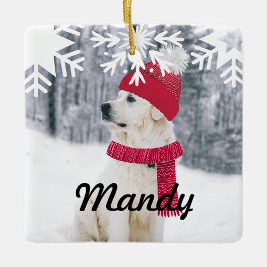 Pet en Scarf Snowflake Keramisch Ornament (Voorkant)