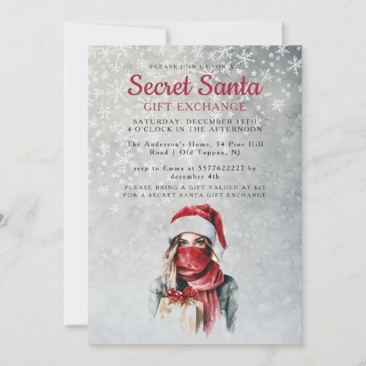 Pet en sjaal Grijs Geheim Kerstfeest Kaart (Voorkant)