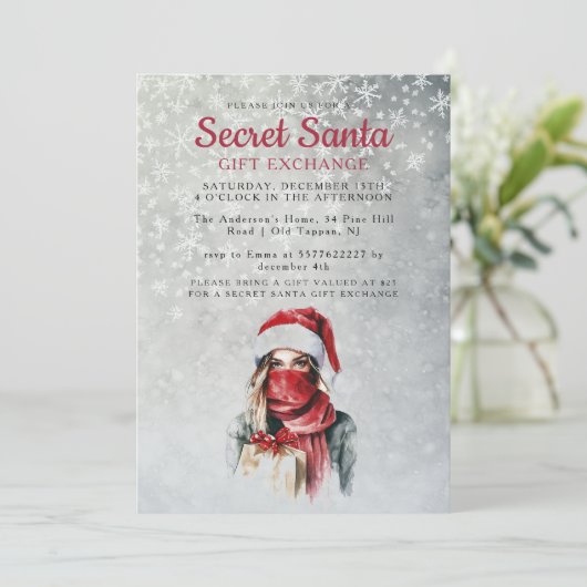 Pet en sjaal Grijs Geheim Kerstfeest Kaart (Staand voorkant)