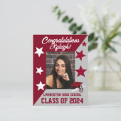 Pet en sterren Kardinaal Rood/Wit/Grijs Afstuderen Kaart (Staand voorkant)