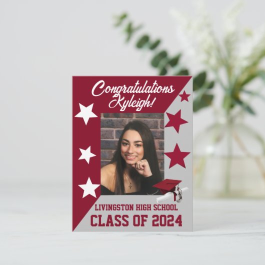 Pet en sterren Kardinaal Rood/Wit/Grijs Afstuderen Kaart (Staand voorkant)