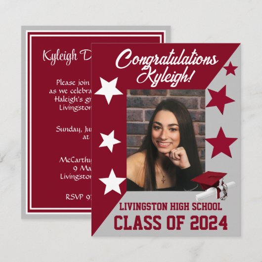 Pet en sterren Kardinaal Rood/Wit/Grijs Afstuderen Kaart (Voorkant / Achterkant)