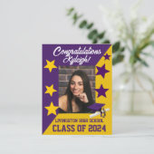 Pet en sterren Paars en Gold Afstuderen Kaart (Staand voorkant)