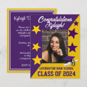 Pet en sterren Paars en Gold Afstuderen Kaart (Voorkant / Achterkant)