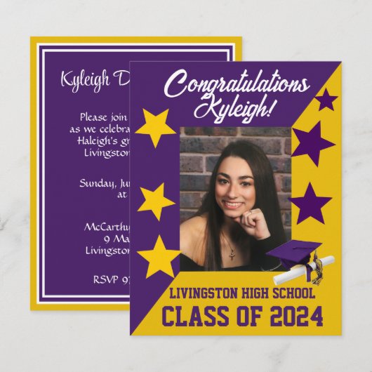 Pet en sterren Paars en Gold Afstuderen Kaart (Voorkant / Achterkant)