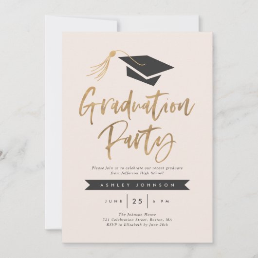 Pet- en Tassel Graduation Party Gold Foil Blush Kaart (Voorkant)