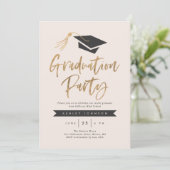 Pet- en Tassel Graduation Party Gold Foil Blush Kaart (Staand voorkant)