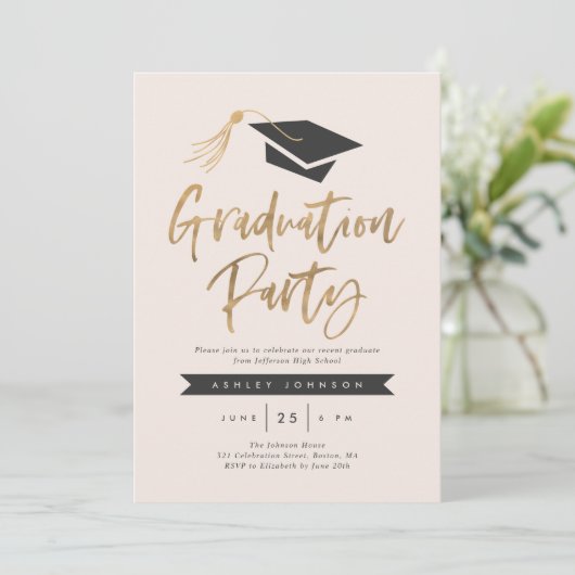 Pet- en Tassel Graduation Party Gold Foil Blush Kaart (Staand voorkant)