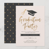 Pet- en Tassel Graduation Party Gold Foil Blush Kaart (Voorkant / Achterkant)