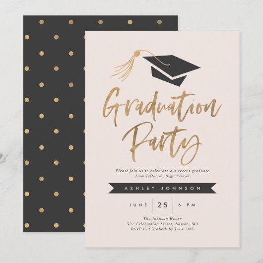 Pet- en Tassel Graduation Party Gold Foil Blush Kaart (Voorkant / Achterkant)