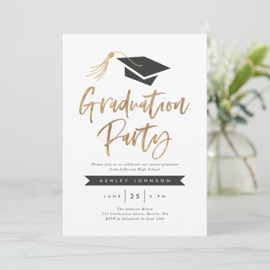 Pet- en Tassel Graduation Party Gold Foil Kaart (Staand voorkant)