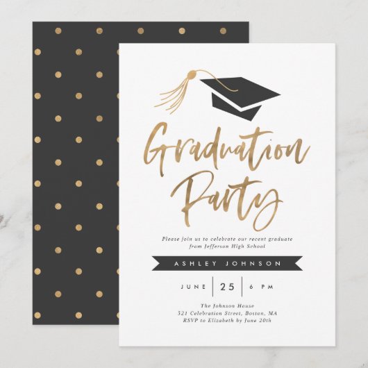 Pet- en Tassel Graduation Party Gold Foil Kaart (Voorkant / Achterkant)