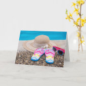 pet en teenslippers per zwembad Moederdag Kaart (Gele Bloem)