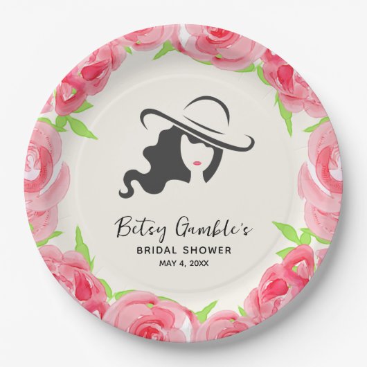 Pet en Waterverf Rozen Derby Vrijgezellenfeest Papieren Bordje (Voorkant)