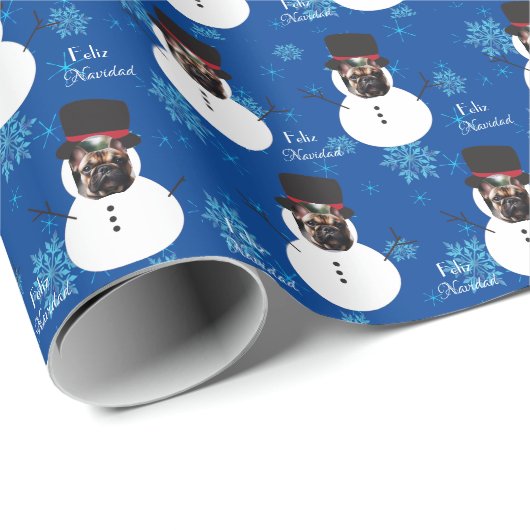 Pet Face Snowman Vrolijk Kerstfeest in het Spaans  Cadeaupapier (Rol Hoek)
