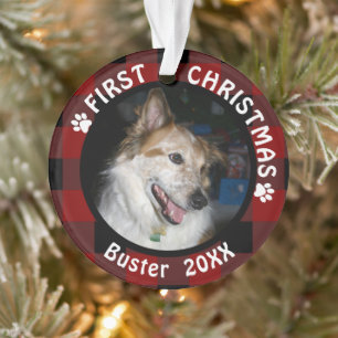 Pet FIRST CHRISTMAS 2-foto Red & Black Pset Ornament