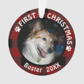 Pet FIRST CHRISTMAS 2-foto Red & Black Pset Ornament (voorkant)
