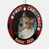 Pet FIRST CHRISTMAS 2-Sided 2-Photo Buffalo Check Keramisch Ornament (Links)