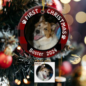 Pet FIRST CHRISTMAS 2-Sided 2-Photo Buffalo Check Keramisch Ornament