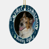 Pet FIRST CHRISTMAS Blue Green Trees Keramisch Ornament (Rechts)