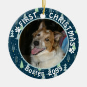 Pet FIRST CHRISTMAS Blue Green Trees Keramisch Ornament (Voorkant)