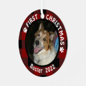 Pet FIRST CHRISTMAS Buffalo Pset 2 Fotonaam Metalen Ornament (Voorkant links)