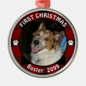 Pet FIRST CHRISTMAS Rustic Red Black Pset Photo Metalen Ornament (Voorkant)