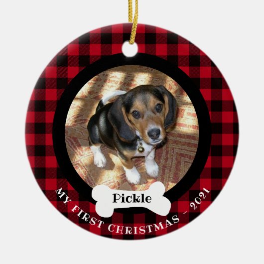 Pet First Kerstbuffels, foto 2 zijkanten Keramisch Ornament (Voorkant)