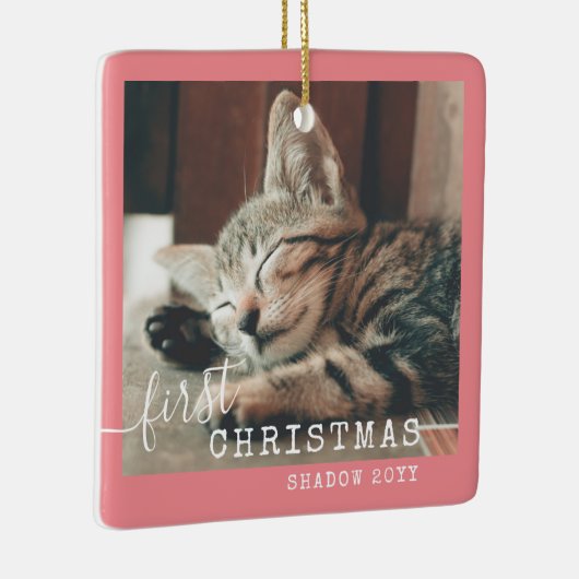 Pet First kerstfoto Cute Pink Keramisch Ornament (Rechts)