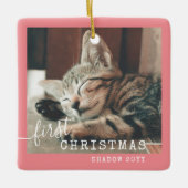 Pet First kerstfoto Cute Pink Keramisch Ornament (Voorkant)