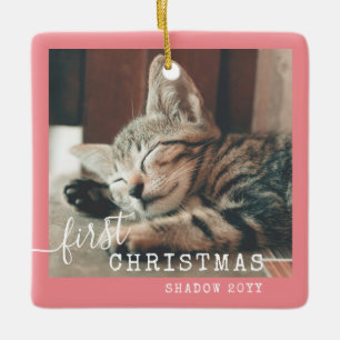 Pet First kerstfoto Cute Pink Keramisch Ornament