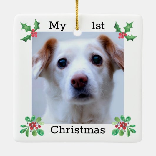 Pet First Kerstfoto Keramisch Ornament (Achterkant)