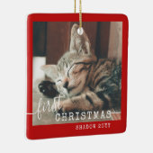 Pet First Kerstfoto Red Rustic Keramisch Ornament (Rechts)