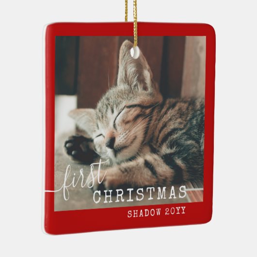 Pet First Kerstfoto Red Rustic Keramisch Ornament (Rechts)