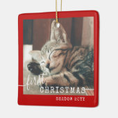 Pet First Kerstfoto Red Rustic Keramisch Ornament (Links)