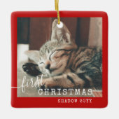 Pet First Kerstfoto Red Rustic Keramisch Ornament (Voorkant)