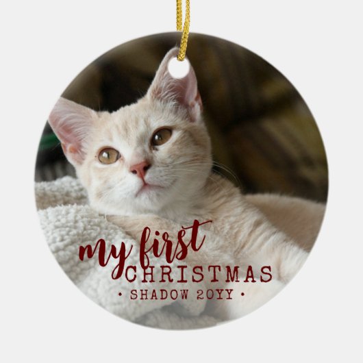 Pet First kerstfoto Simple Cute Keramisch Ornament (Voorkant)