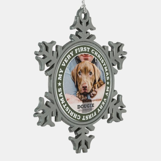 Pet First Kerstmis Moderne Custom Photo Keepomwill Tin Sneeuwvlok Ornament (Links)