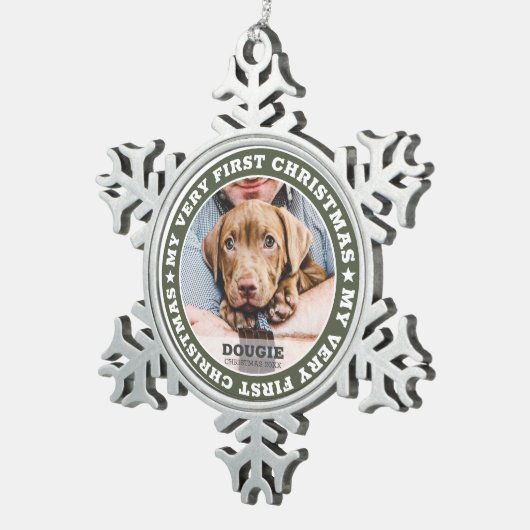Pet First Kerstmis Moderne Custom Photo Keepomwill Tin Sneeuwvlok Ornament (Rechts)