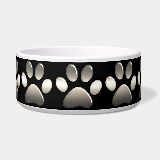 Pet Food Bowl - Platinum Paw Prints Voerbakje (Voorkant)