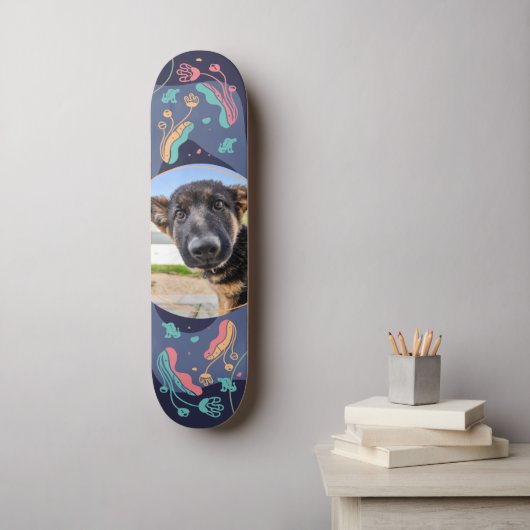 Pet-foto, bewerkbaar lijst met bloem persoonlijk skateboard (Muurkunst)