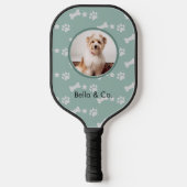 Pet Foto Bone Paw Patroon Salie Groen Gepersonalis Pickleball Paddle (Voorkant)