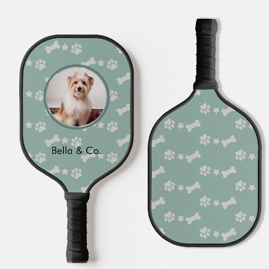 Pet Foto Bone Paw Patroon Salie Groen Gepersonalis Pickleball Paddle
